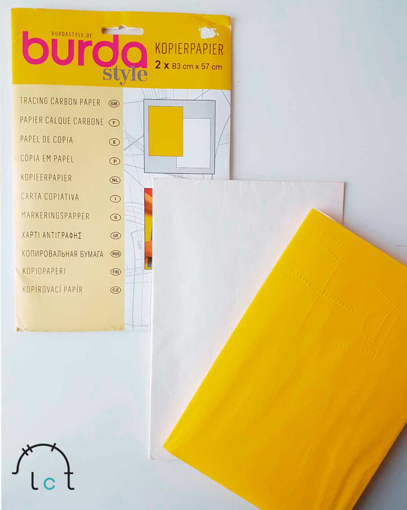 Papel de calco Burda para tela amarillo/blanco